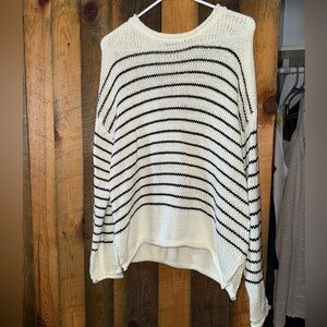 RDI Women's Sweater in Black and Cream Stripes